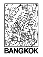 White Map of Bangkok Fine Art Print