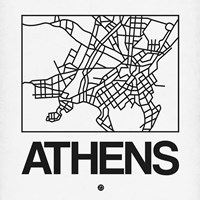 White Map of Athens Fine Art Print