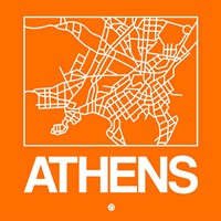 Orange Map of Athens Fine Art Print