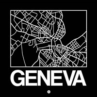 Black Map of Geneva Fine Art Print