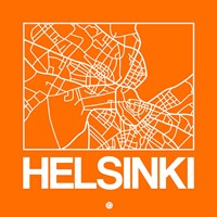 Orange Map of Helsinki Fine Art Print