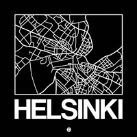 Black Map of Helsinki Fine Art Print