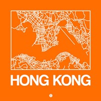 Orange Map of Hong Kong Fine Art Print