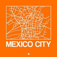 Orange Map of Mexico City Fine Art Print
