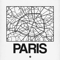 White Map of Paris Fine Art Print