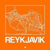 Orange Map of Reykjavik Fine Art Print