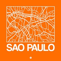 Orange Map of Sao Paulo Fine Art Print