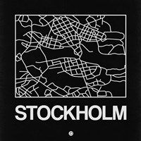 Black Map of Stockholm Fine Art Print