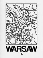 White Map of Warsaw Fine Art Print