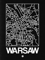 Black Map of Warsaw Fine Art Print