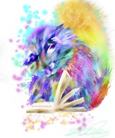 Colorful Rainbow Kitten Reading Fine Art Print