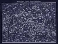 1920 Pocket Map of Paris Blueprint style Fine Art Print