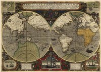 Hondius map of the World 1595 Fine Art Print