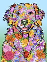 Flowers Golden Retriever Fine Art Print