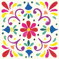 Floral Fiesta White Tile III Fine Art Print