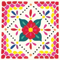 Floral Fiesta White Tile IV Fine Art Print