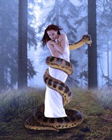 Snake And Lady In White Fine Art Print
