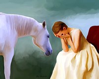 Sad Girl And Horse Fine Art Print