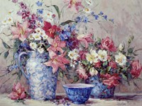 Flowers and Blue Porcelain Fine Art Print