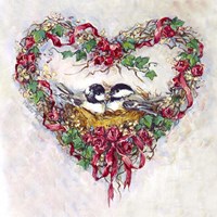 Pair 2 Birds and a Heart Wreath Fine Art Print