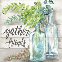 Vintage Bottles and Ferns Square II Fine Art Print