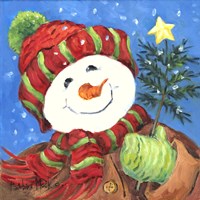 Snowman with Star Tree Fine Art Print