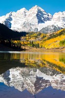 Reflection of Mountain Range on water, Maroon Lake, Aspen, Colorado Fine Art Print