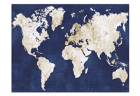 World Map Navy Gold Fine Art Print