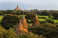 Ancient Temple and Pagoda at Sunrise, Bagan, Mandalay Region, Myanmar Fine Art Print