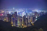 China, Hong Kong, Overview of City at Night Fine Art Print