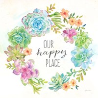 Sweet Succulents Wreath Happy Place Framed Print