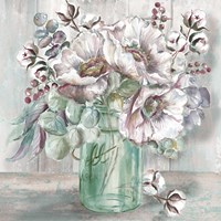 Blush Poppies and Eucalyptus in Mason Jar Fine Art Print