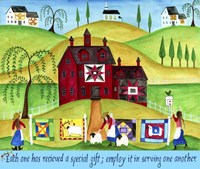 Red Barn Quilt House Fine Art Print