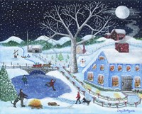 Ice Skating By Old Farm Fine Art Print