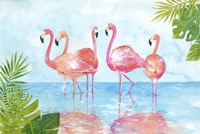 Flamingos And Leaves Fine Art Print