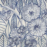 Indigo Leaves And Florals 1 Fine Art Print