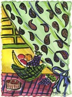 Fruit Bowl and Paisly Curtain Fine Art Print