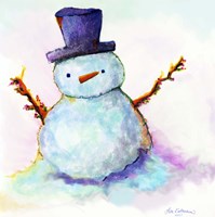 Snowman In Sunset Fine Art Print