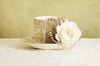 Antique Cup and Saucer with White Flower and Pearls Fine Art Print