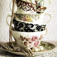 Antique Cups and Saucers with Pearls 1 Fine Art Print
