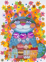 Blue Christmas Cat Fine Art Print