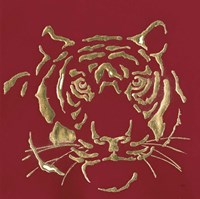 Gilded Tiger on Red Framed Print