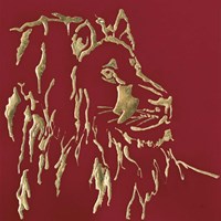 Gilded Lion on Red Framed Print