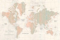 Old World Map Blush and Mint Fine Art Print