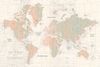 Old World Map Blush and Mint Fine Art Print