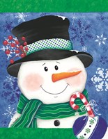 Snowman with a Candy Cane Fine Art Print
