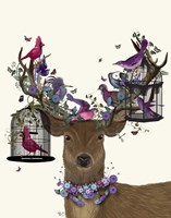 Deer Birdkeeper, Tropical Bird Cages Fine Art Print