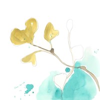 Teal and Ochre Ginko V Fine Art Print