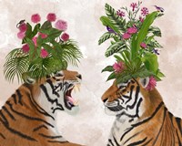Hot House Tigers, Pair, Pink Green Fine Art Print