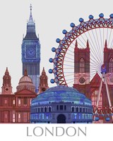 London Landmarks , Red Blue Fine Art Print